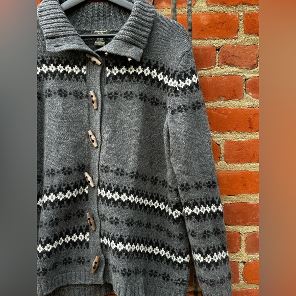 Eddie Bauer Wool Angora Rabbit Cotton Blend Cardigan Sweater Gray Winter Cozy XL - Picture 5 of 11
